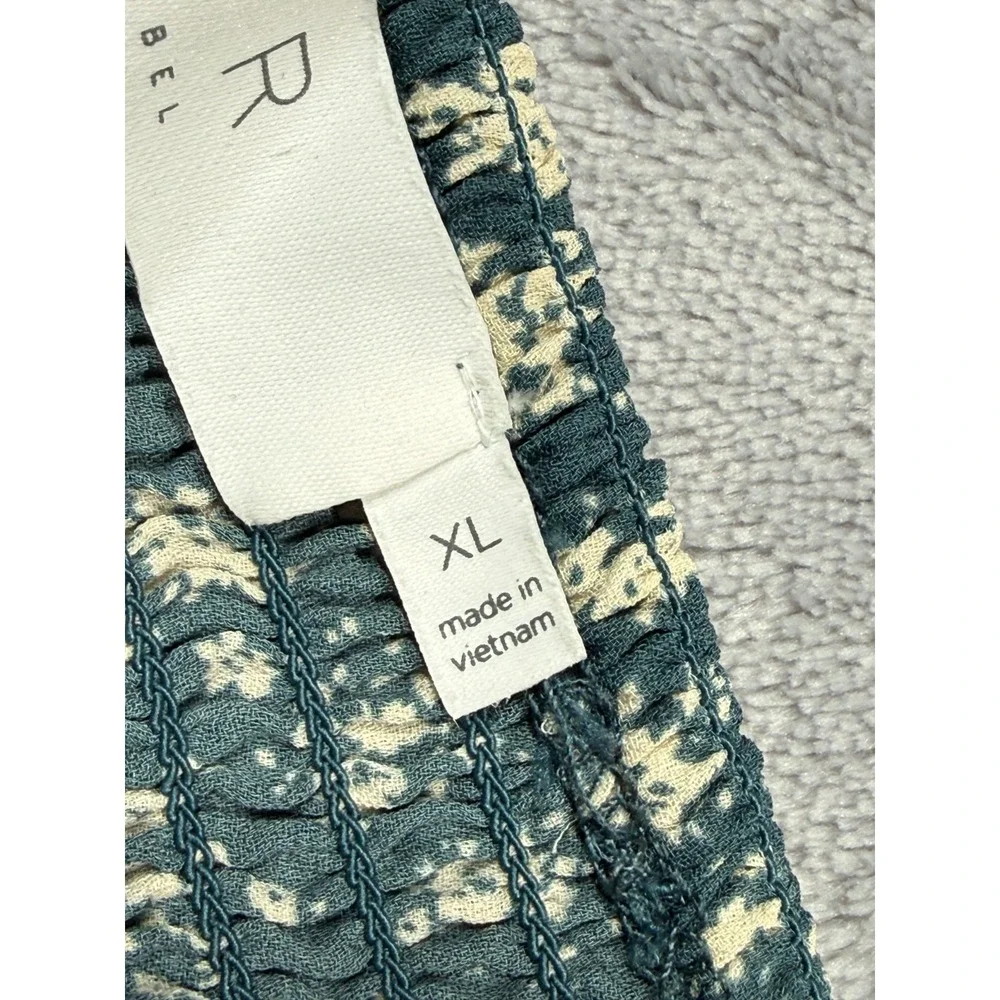 ASTR The Label Crop Top Womens XL Teal Floral Ruffle Puff Sleeve Sweetheart Neck